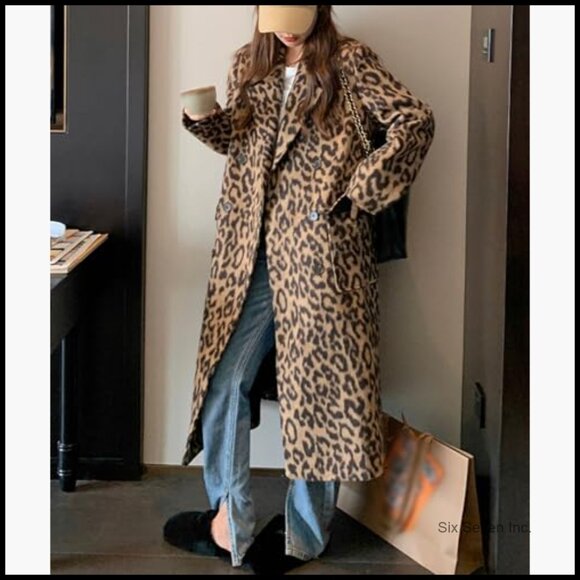 Women's Wool Blend Long Pea Coat Trench Coat Double Breasted Notched Lapel - Picture 2 of 6